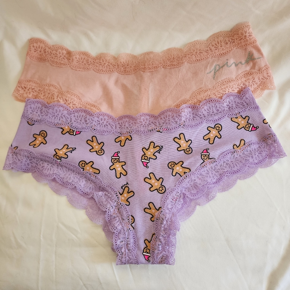 New set of 2 pink Victoria's secret lace trim Cheekster underwear.